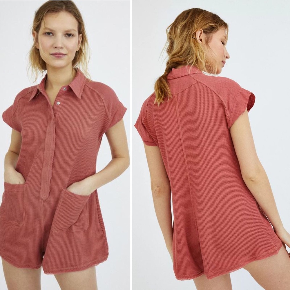 Urban Outfitters Mollie Thermal Knit Button-Front Romper
